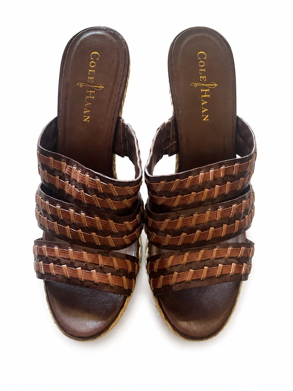 Cole Haan Brown Woven Leather Nike Air Platform Sandals Y2K Size 8.5
